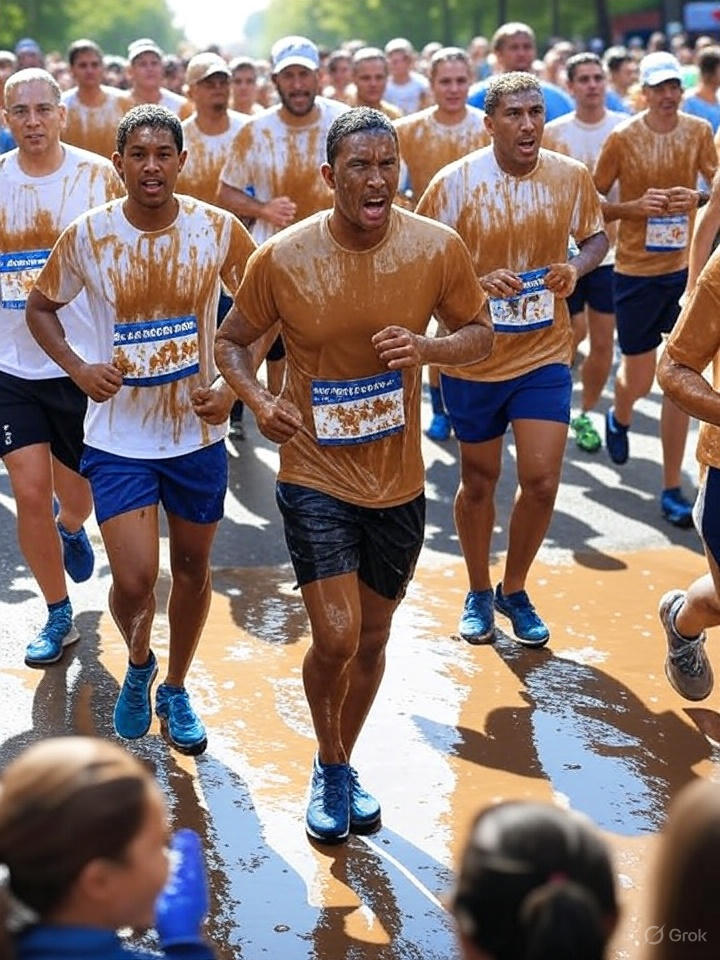 a large group of happy runners