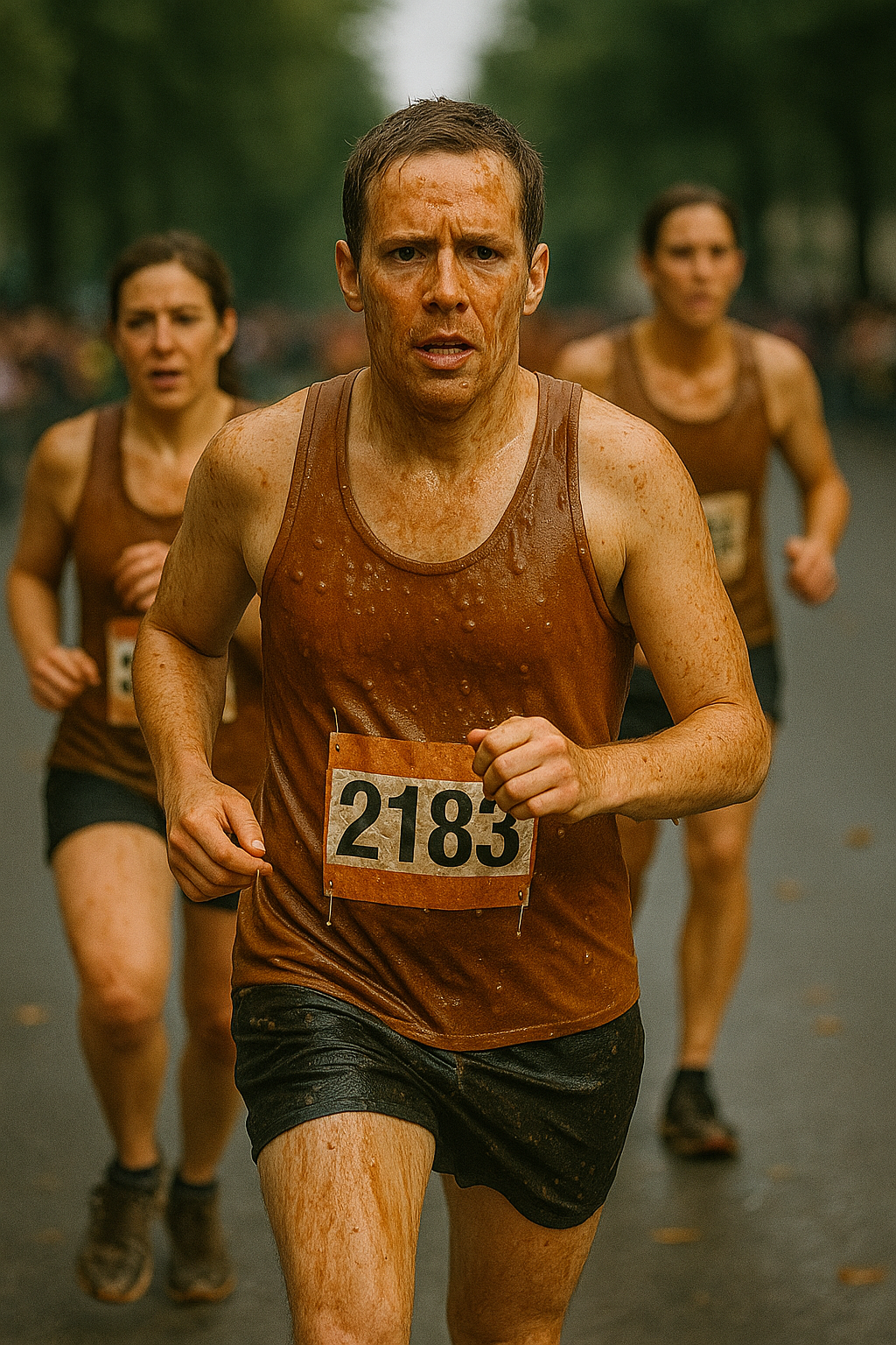 three runners in the rain