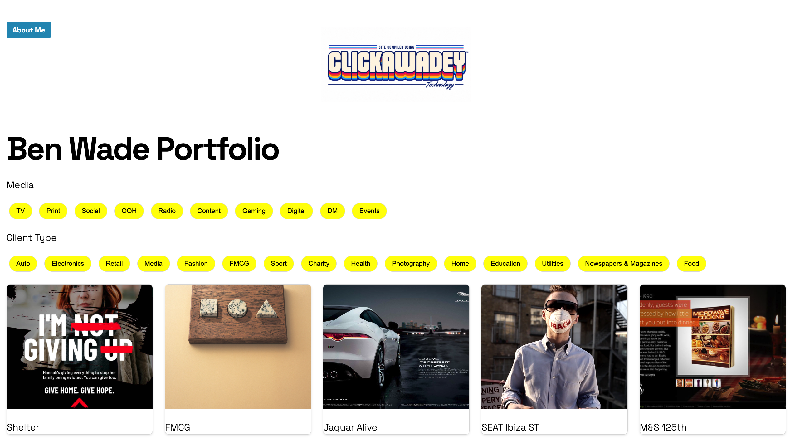 A screenshot of a portfolio homepage